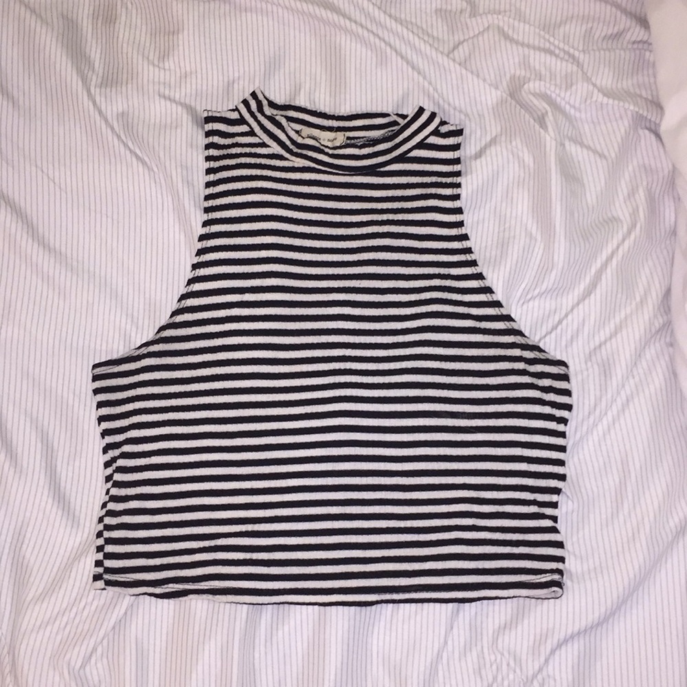 Silence + Noise B&W Striped Turtleneck Crop Top, M